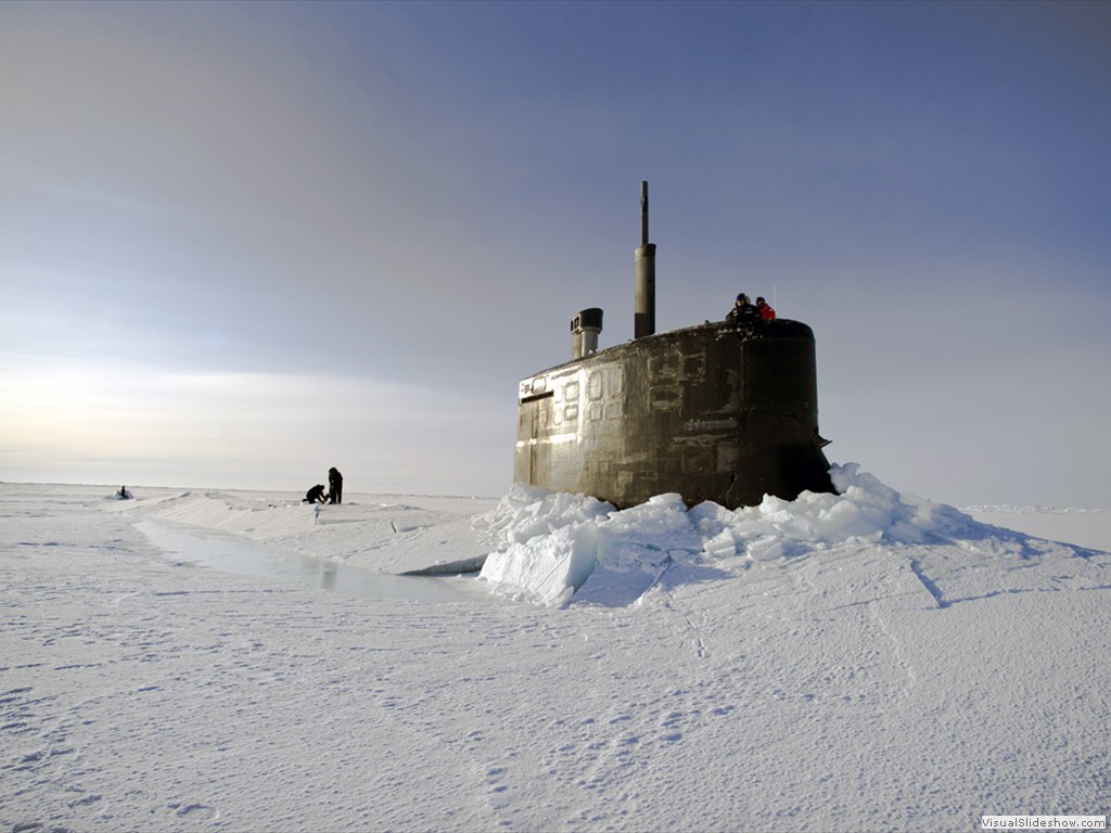 USS Connecticut (SSN-22) surfaces above the ice in the Arctic Ocean during ICEX 2011.